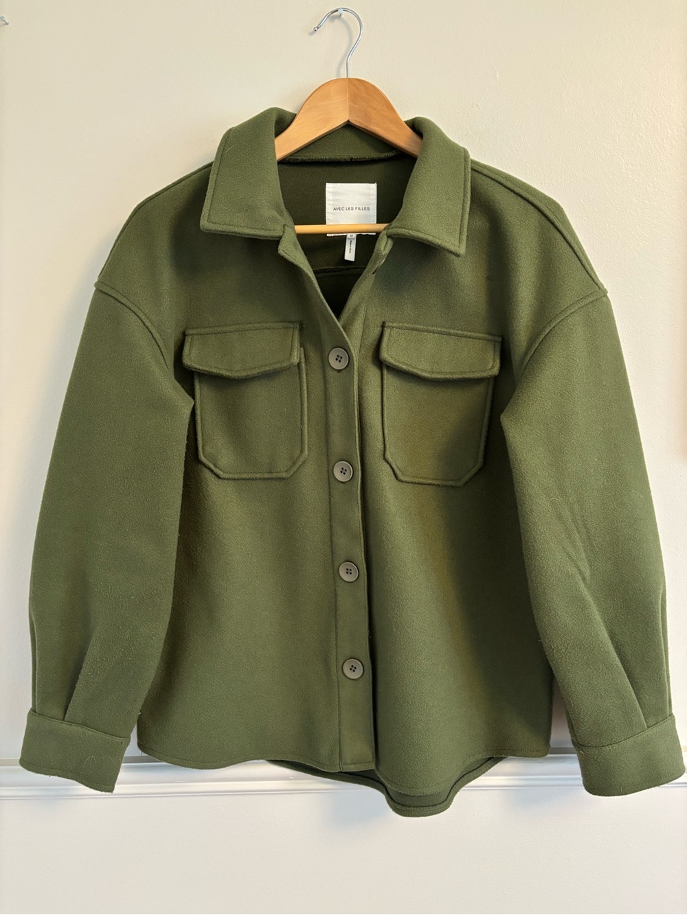 Avec Les Filles Olive Green Button-Front Utility Shacket